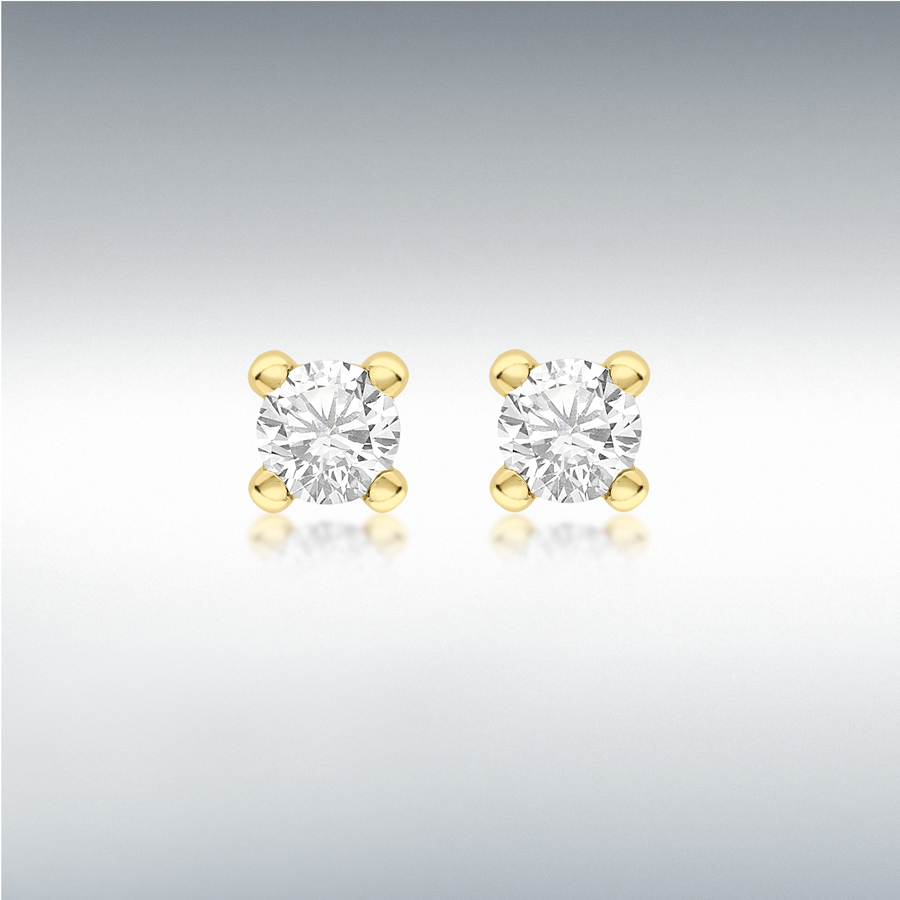 9ct Yellow Gold White 4mm CZ April Birthstone Stud Earrings