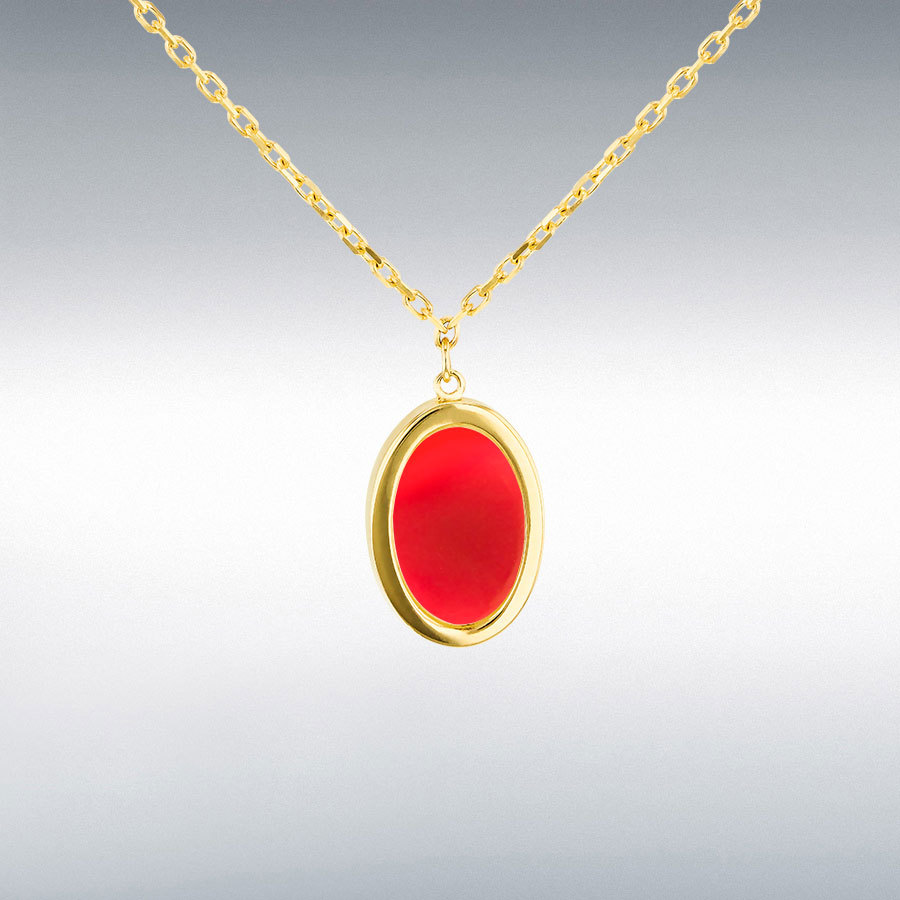 9ct Yellow Gold 11.5mm x 7.7mm  Oval Carnelian  Adjustable Necklace 41cm/16" - 46cm/18"
