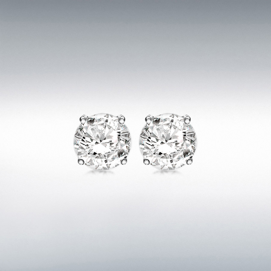 Sterling Silver 9mm Round CZ Claw Stud Earrings