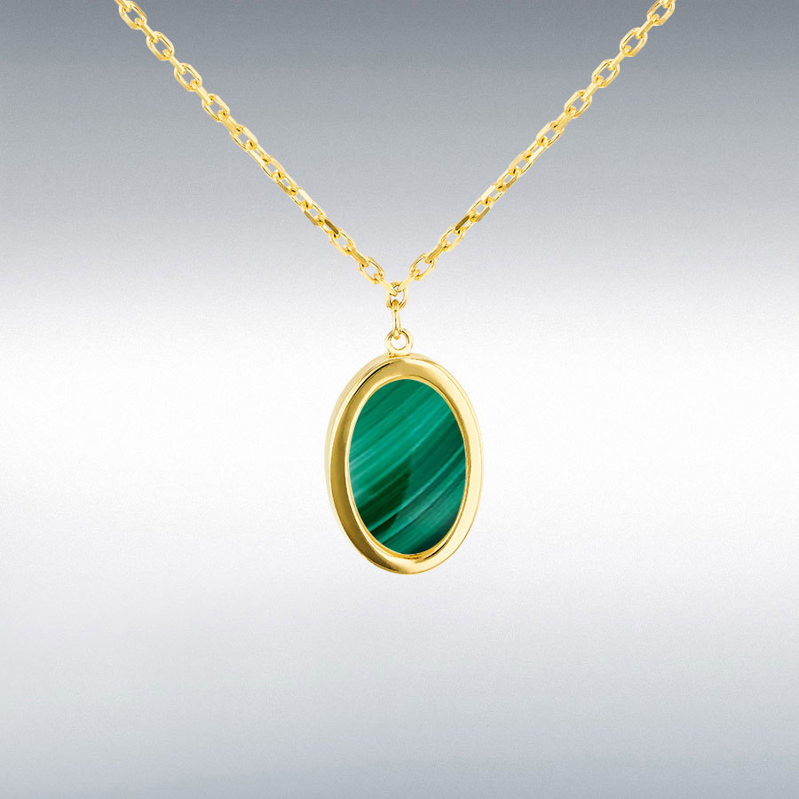 9ct Yellow Gold 11.5mm x 7.7mm Oval Malachite  Adjustable  Necklace 41cm/16" - 46cm/18"