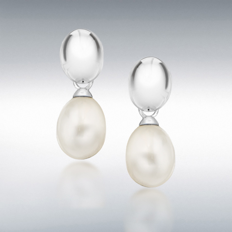 Sterling Silver White Freshwater Pearl 7mm x 28mm Drop Earrings