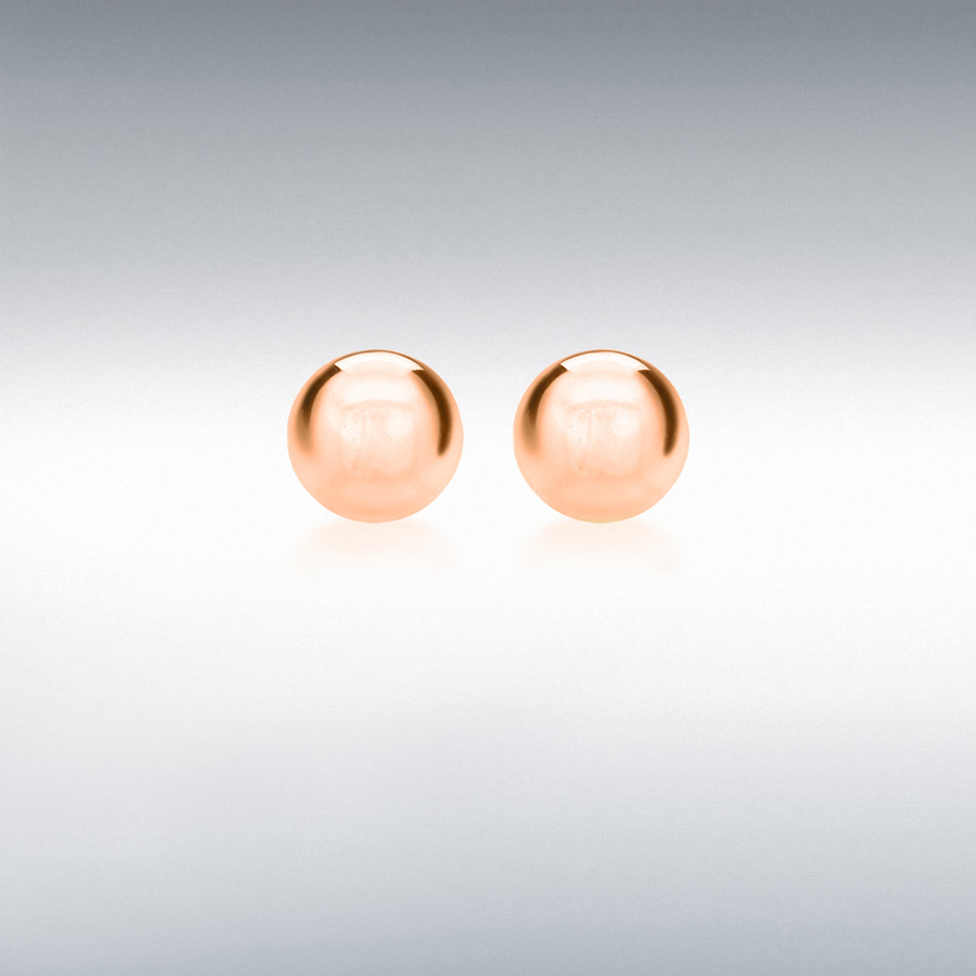 Sterling Silver Rose Gold Plated 6mm Polished Ball Stud Earrings