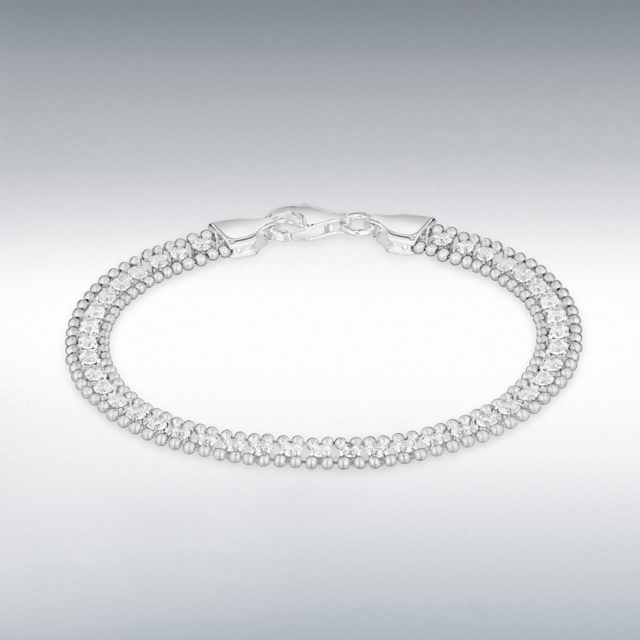 Sterling Silver Rhodium Plated CZ and Ball Bracelet 19cm/7.5"