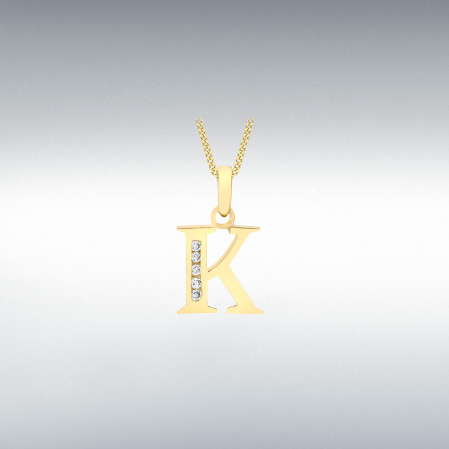 9ct Yellow Gold CZ 10mm x 12mm 'K' Initial Pendant