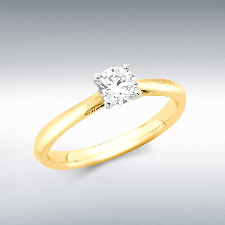18ct Yellow Gold 0.50ct 5mm Lab Created Diamond Peaked Band Solitaire Ring