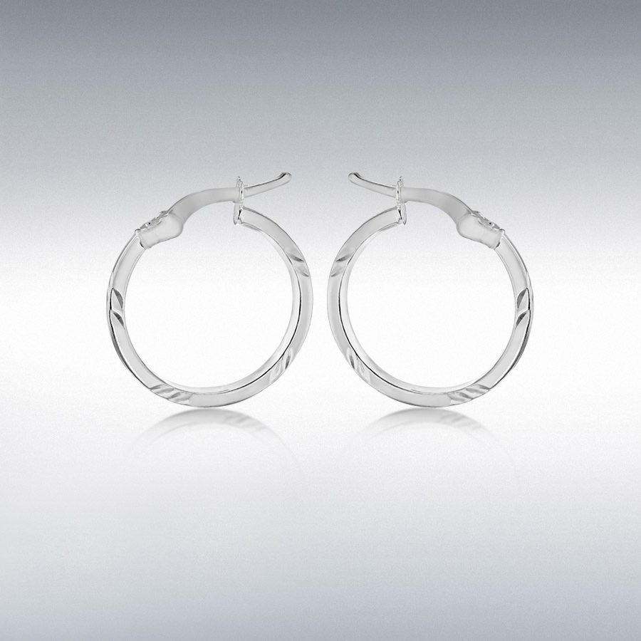 Sterling Silver 17.5mm Patterned Hoop Creole Earrings