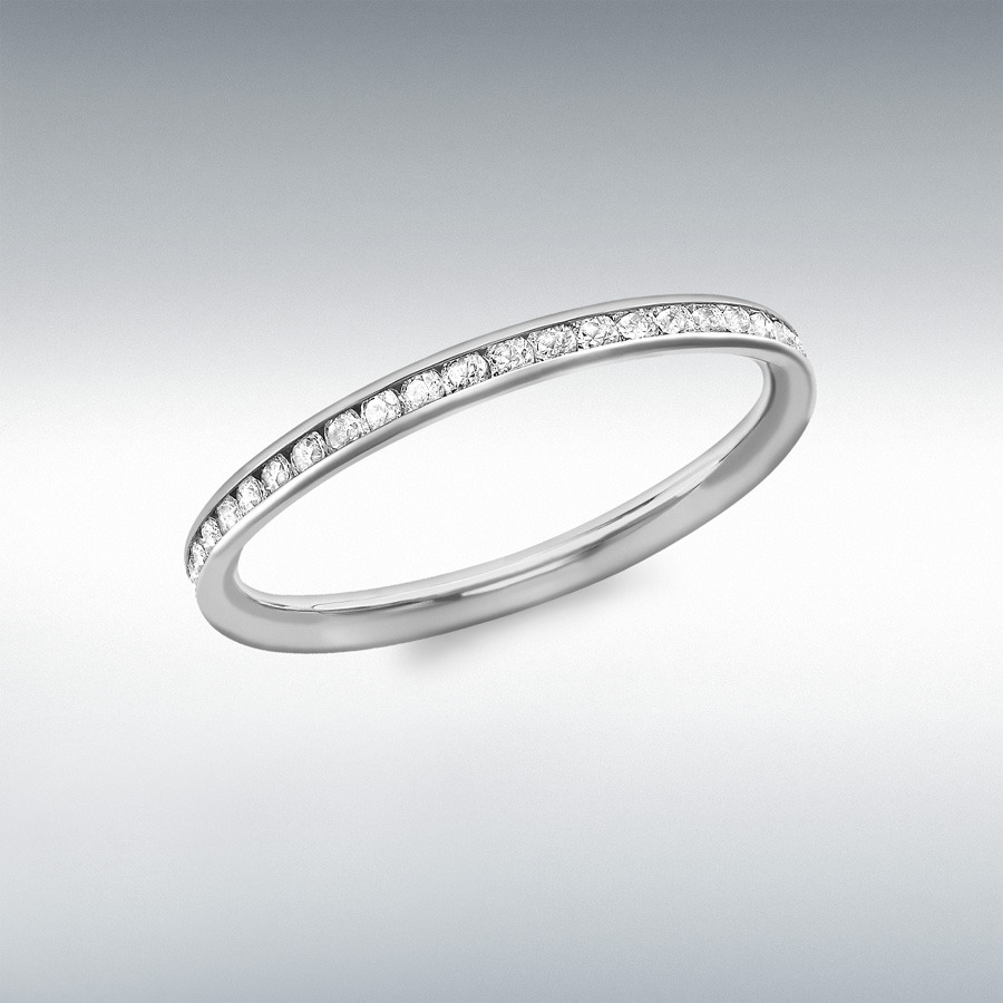 9ct White Gold 42 x 1mm CZ 2mm Band Eternity Ring