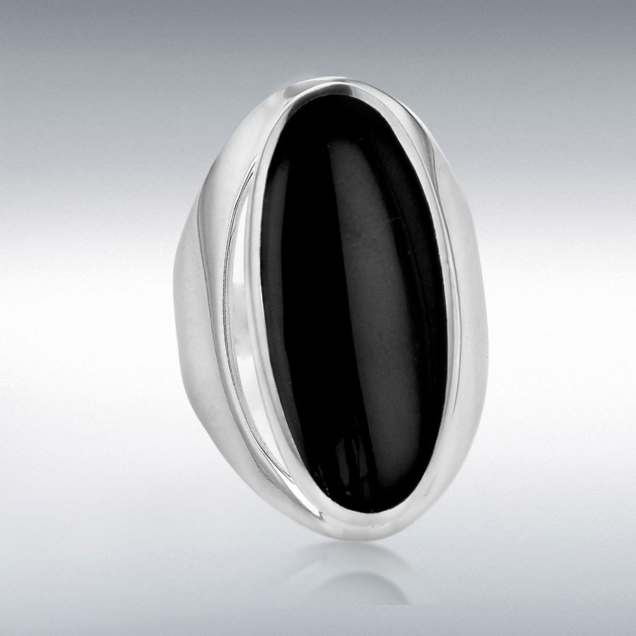 Sterling Silver Oval Black Onyx 13mm x 30mm Ring
