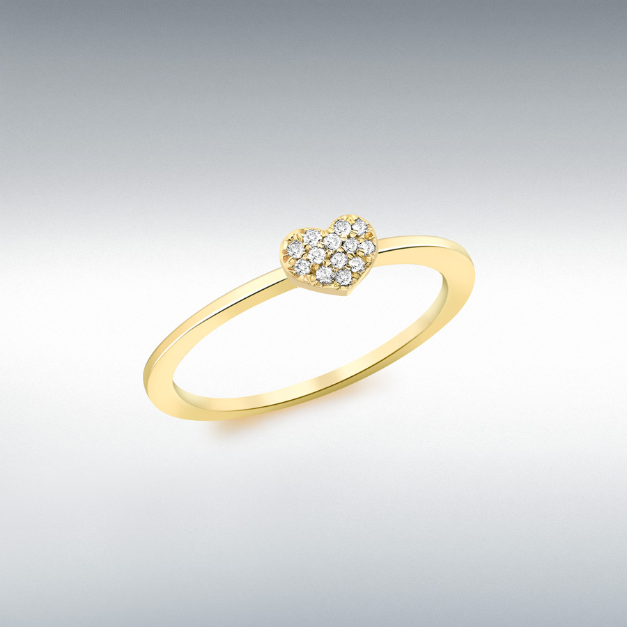 9ct Yellow Gold 0.05ct Pave Set Diamond Heart Shaped Ring 