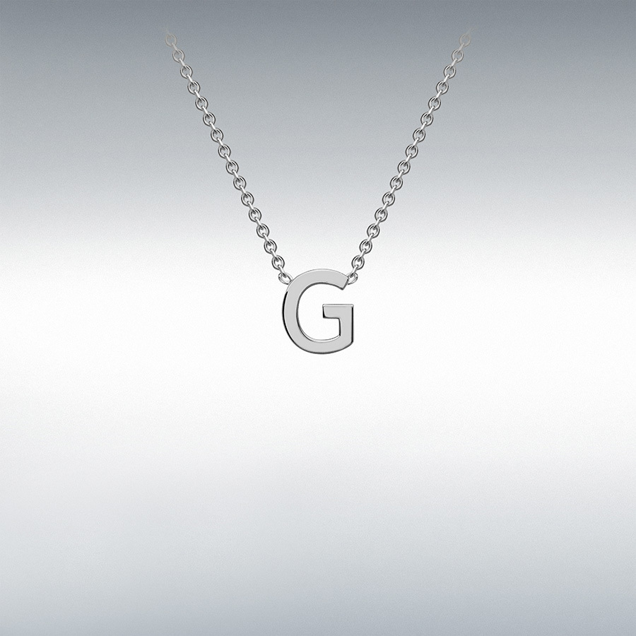 9ct White Gold 4.5mm x 5mm 'G' Initial Adjustable Necklace 38cm/15"-43cm/17"
