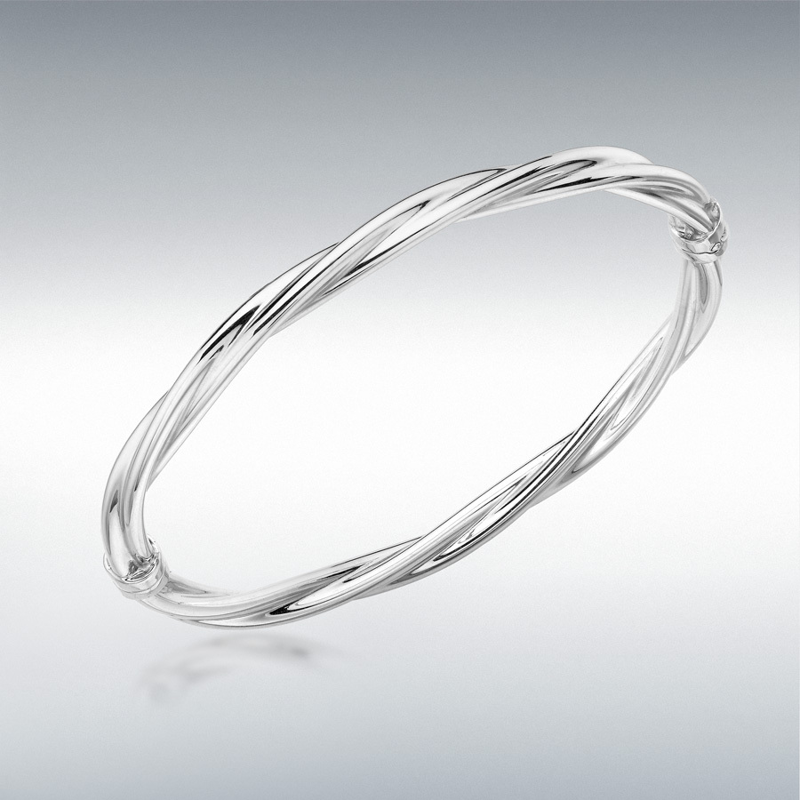 9ct White Gold 4mm Twist-Tube Bangle