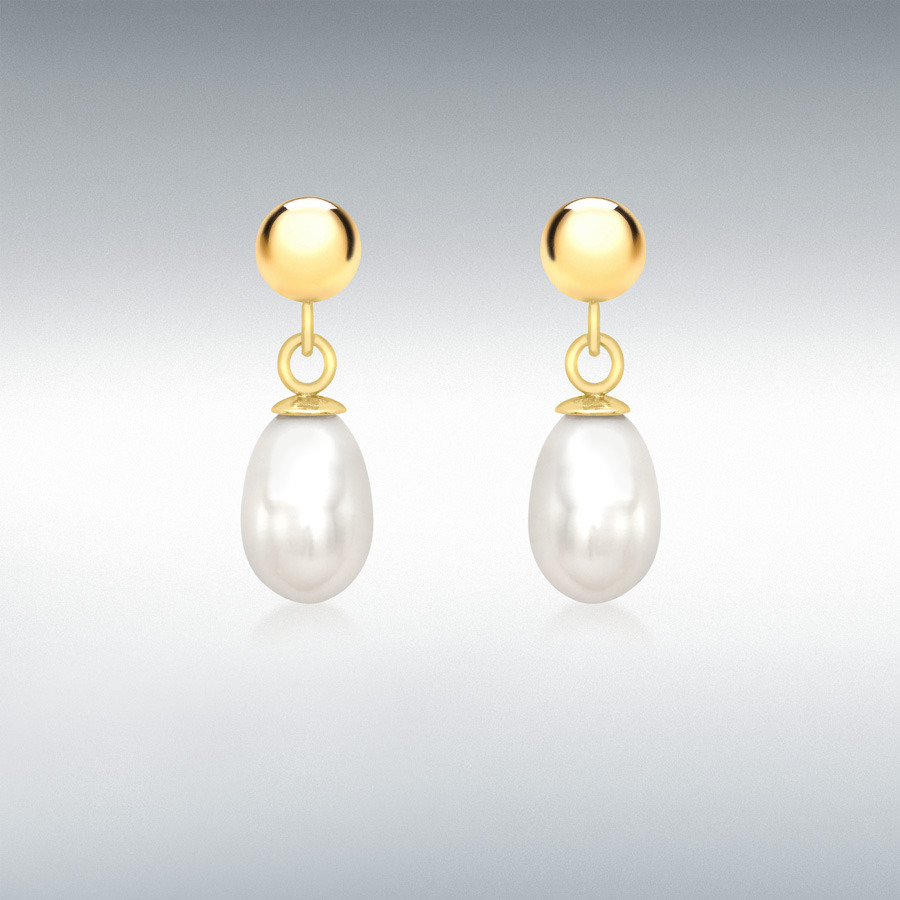 9ct Yellow Gold Freshwater Pearl 5mm x 14mm Drop Earrings