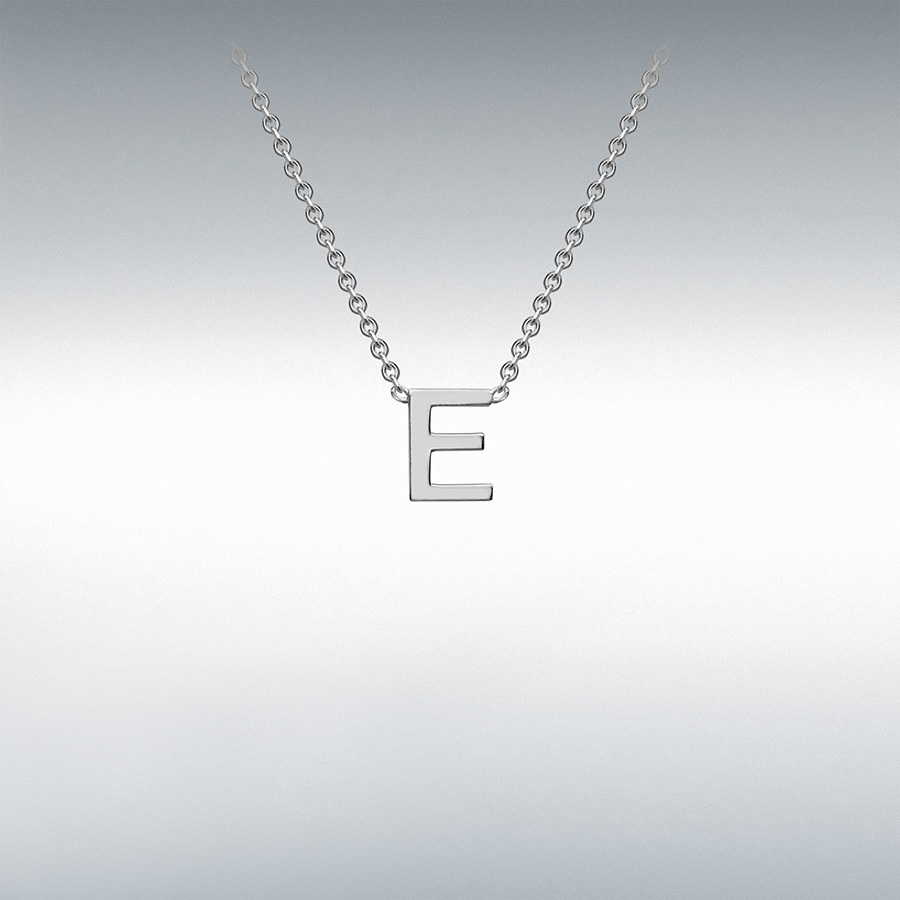 9ct White Gold 3.5mm x 4.5mm 'E' Initial Adjustable Necklace 38cm/15"-43cm/17"