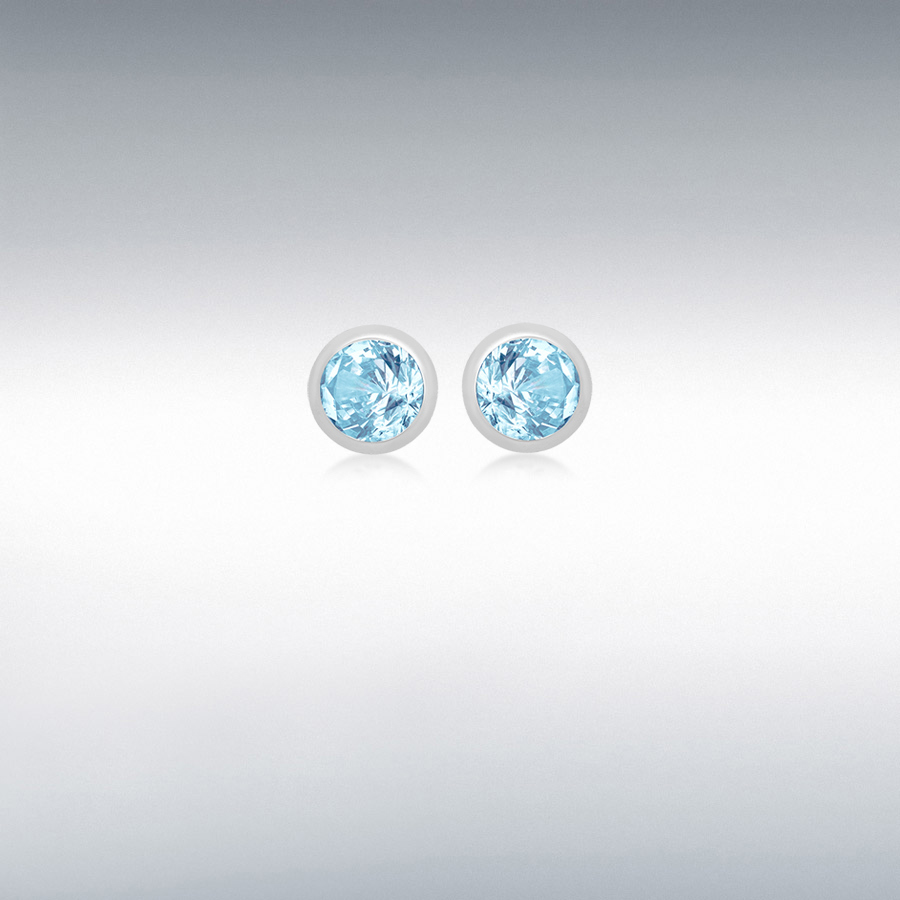 Sterling Silver 3mm Aqua CZ March Birthstone 4mm Stud Earrings