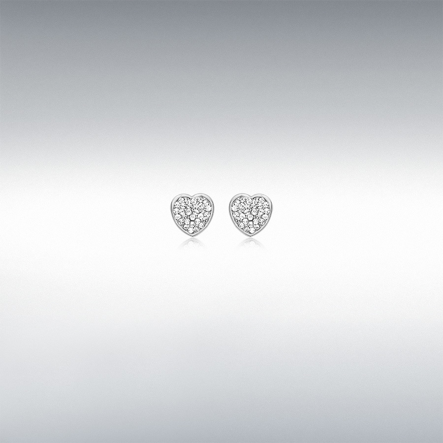 9ct White Gold Crystal 7mm x 7mm Heart Stud Earrings  