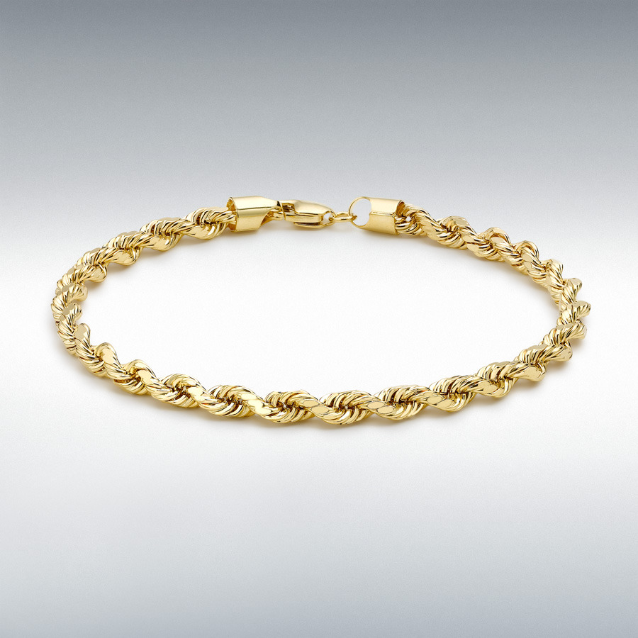 IBB 9ct Yellow Gold Hollow Diamond-Cut Rope Bracelet, Gold at John