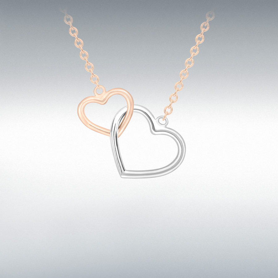 9ct 2-Colour Gold 13mm x 12mm and 9mm x 9mm Interlocked-Hearts Necklace 43cm/17"-46cm/18