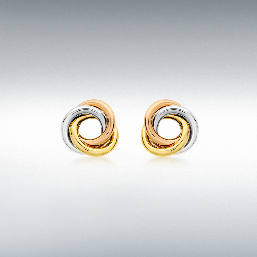 9ct 3-Colour Gold 10mm Knot Stud Earrings