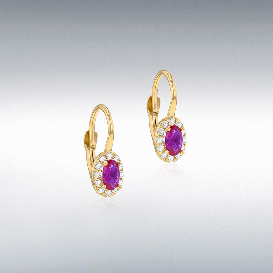 9ct Yellow Gold Oval Synthetic Ruby and White CZ Stud Earring