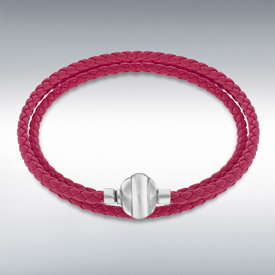 Sterling Silver Fuchsia Plaited Leather Wrap Bracelet 60cm/23.5"