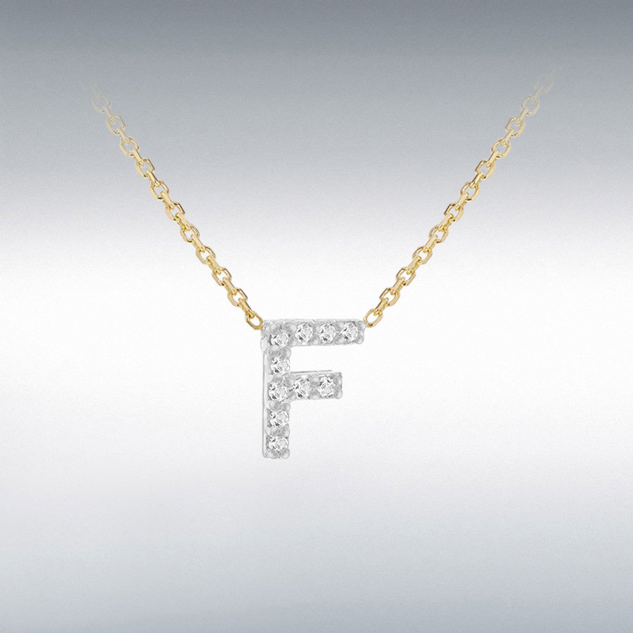 9ct 2-Colour Gold With 0.005ct Diamonds Mini Initial "F" Necklace 38cm/15"-43cm/17"