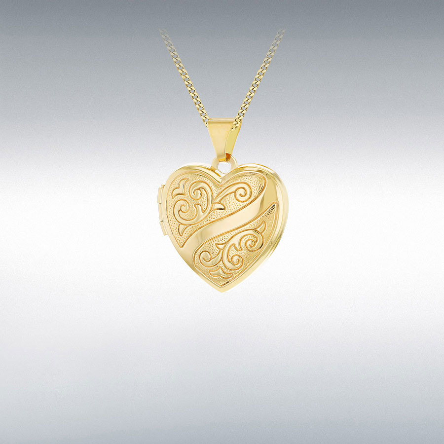 9CT YELLOW GOLD 19MM X 23.5MM ENGRAVED HEART LOCKET PENDANT