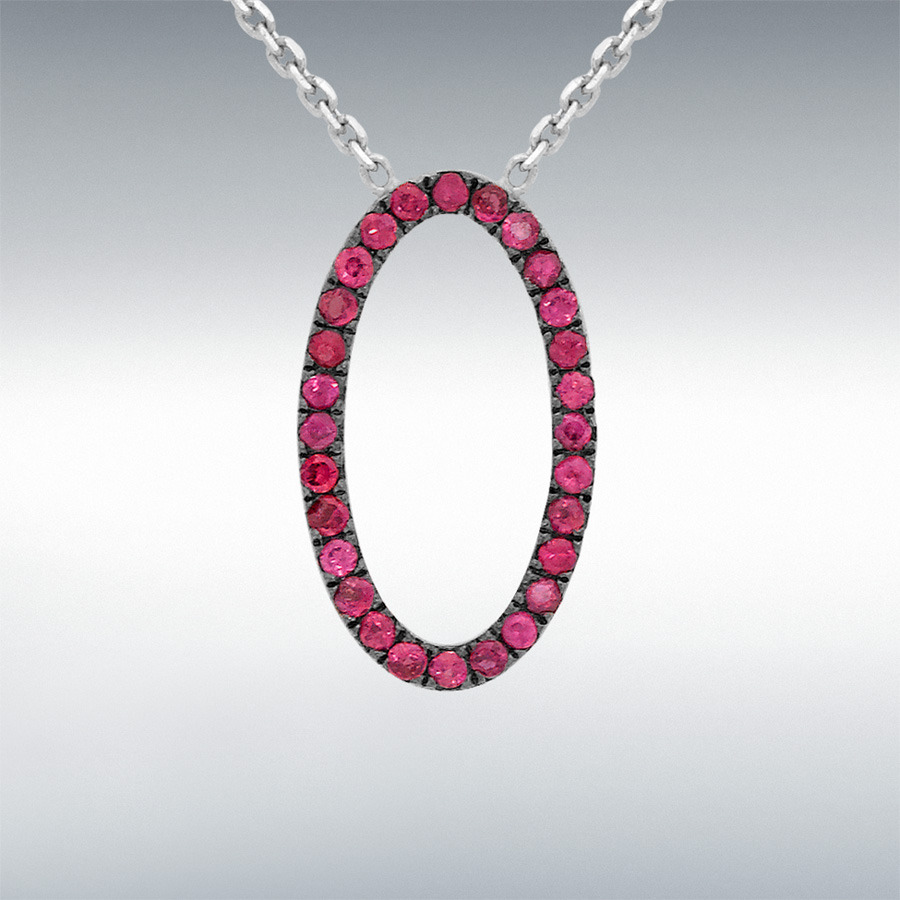 9ct White Gold Oval Ruby Adjustable Necklet 41cm/16"