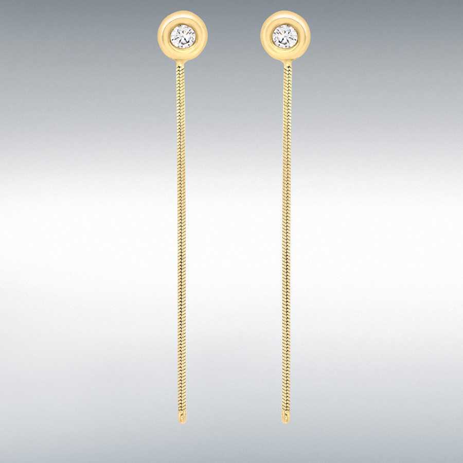 9ct Yellow Gold CZ and 5mm x 36mm Chain Drop Earrings