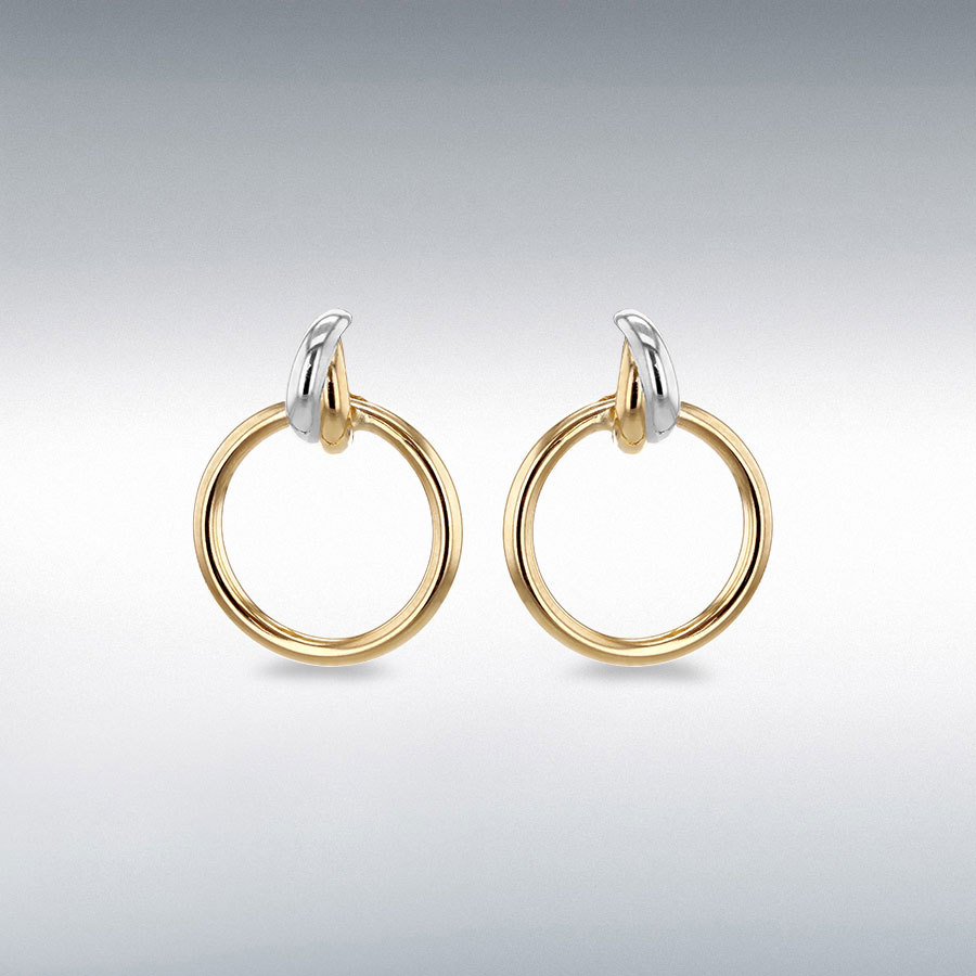18ct 2-Colour Gold Yellow and White Gold Bail with Circle Stud Earrings