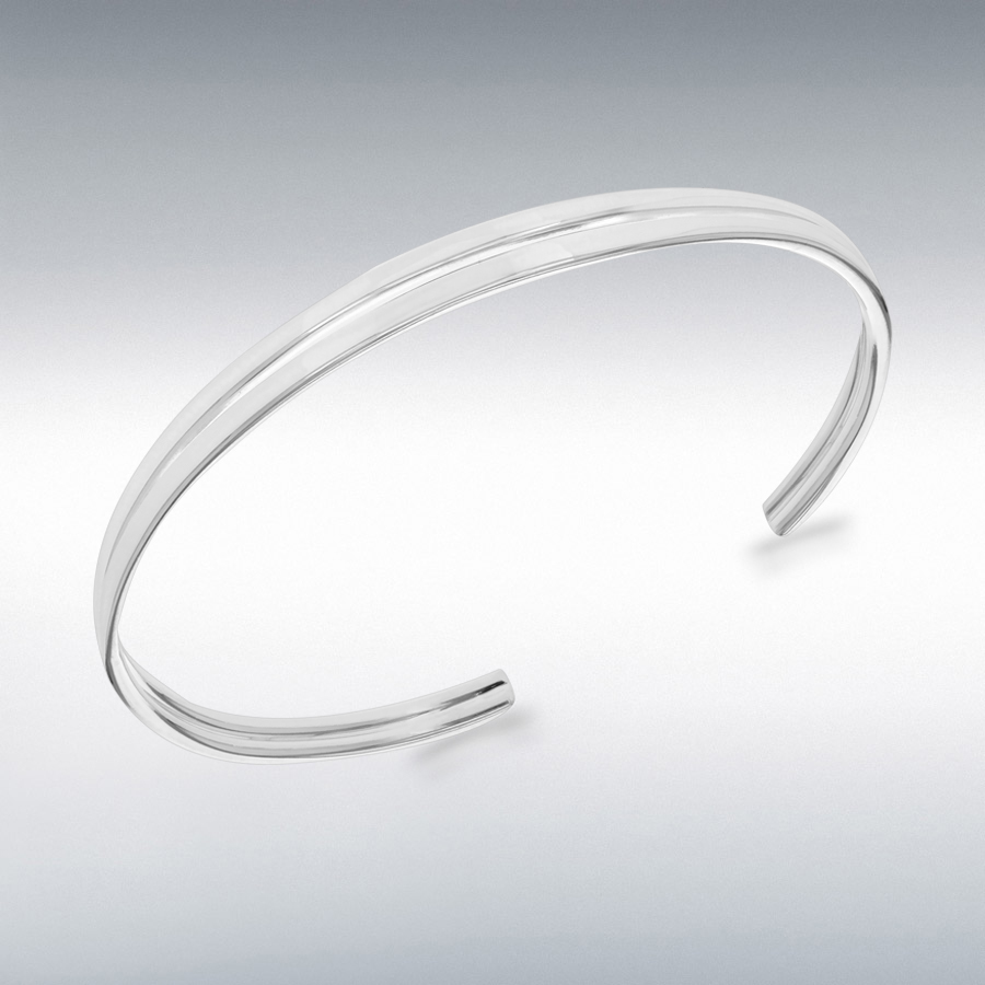 Sterling Silver Rhodium Plated 4mm-6.5mm Double-Tube Cuff Bangle