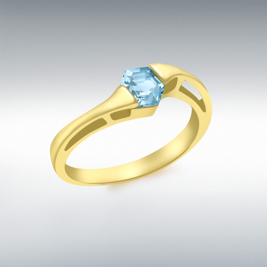 9ct Yellow Gold Hexagonal Blue Topaz Dress Ring