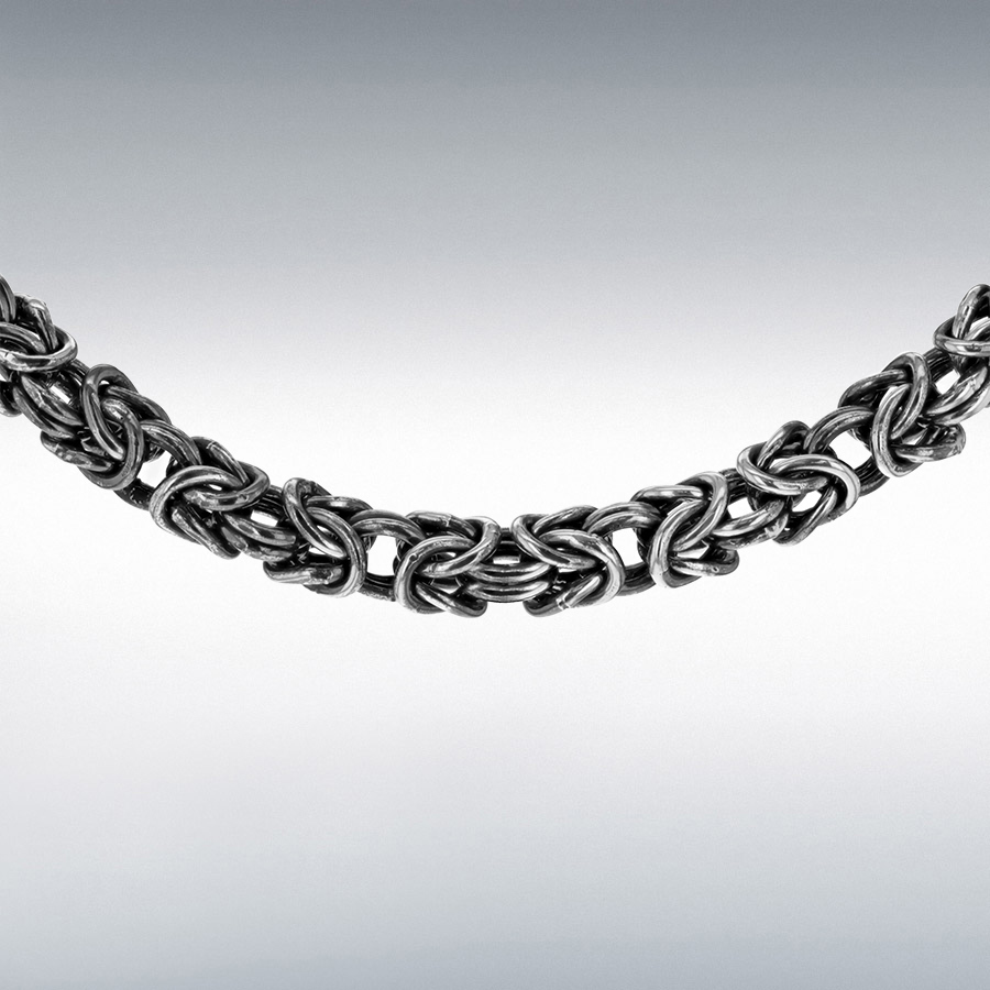 Sterling Silver Rhodium Plated Oxidised 6mm Byzantine Chain Necklace 56cm/22