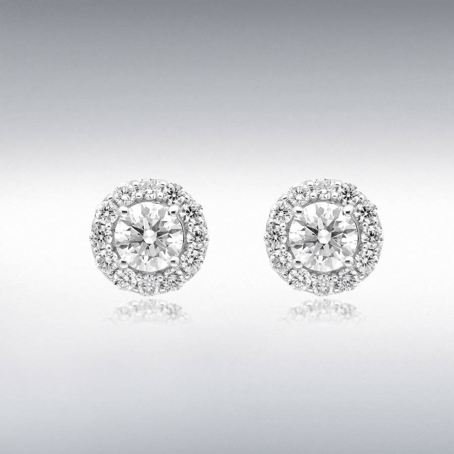 18ct White Gold 0.73ct Lab Created Diamond 7mm Halo Stud Earrings