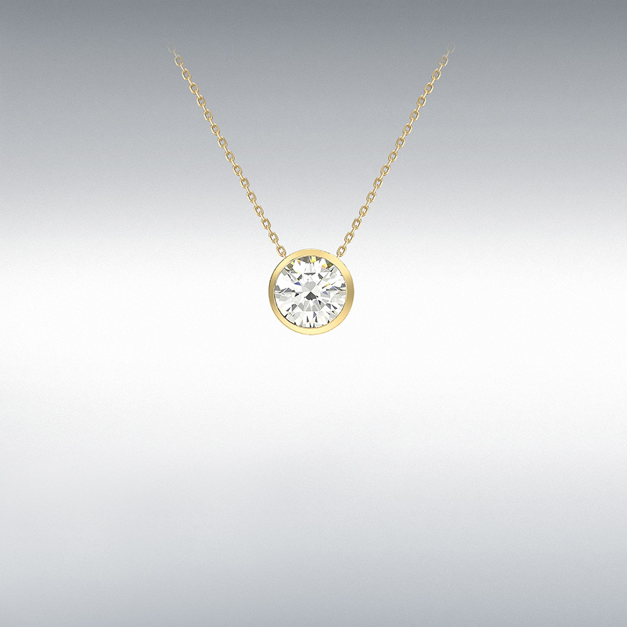 9ct Yellow Gold 7mm CZ Slider Adjustable Necklace 41cm/16"-46cm/18