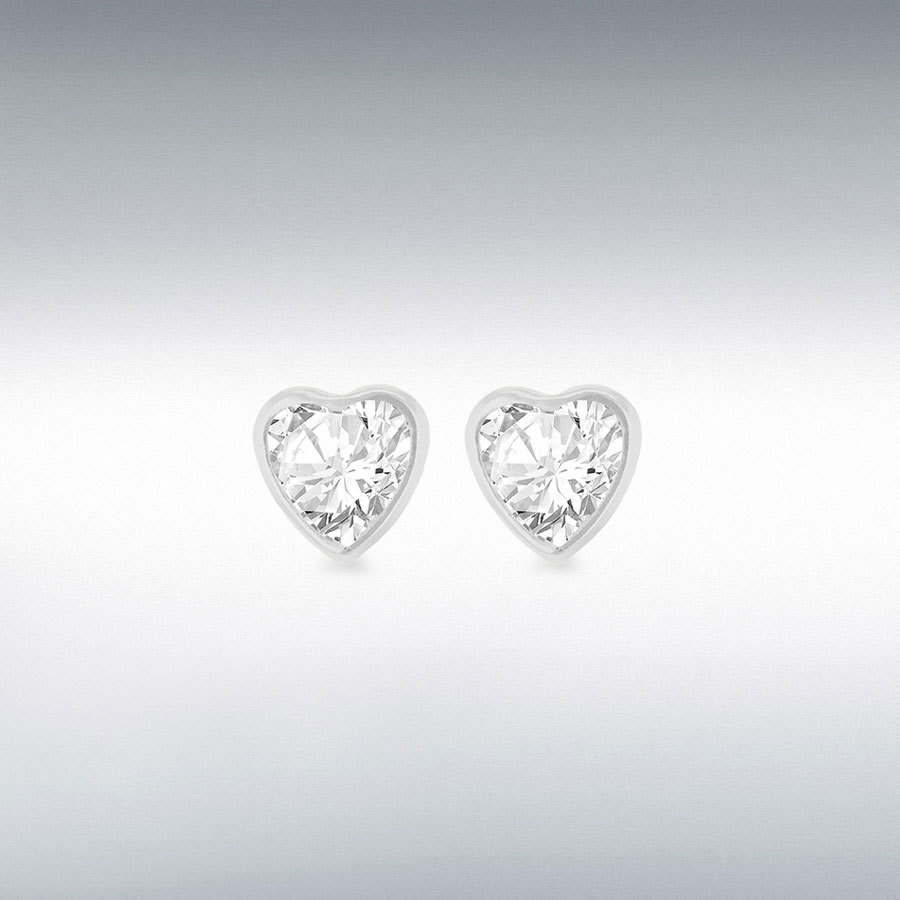 9ct White Gold 6mm Heart Stud Earrings 