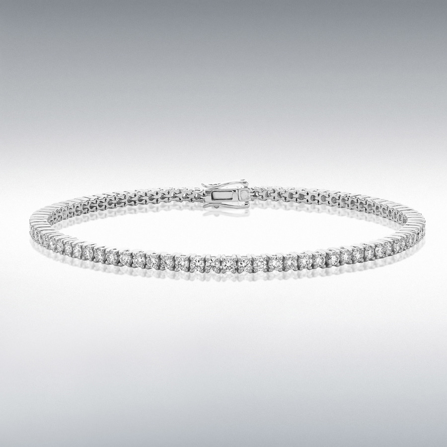 18ct White Gold 3.00ct Lab Created Diamond 2.5mm Tennis Bracelet 19cm/7.5"