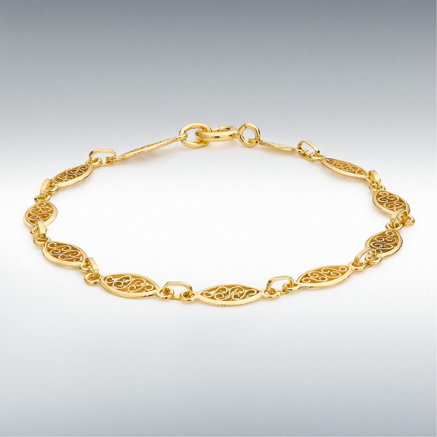 9ct Yellow Gold 5mm Filigree Oval Bracelet 18cm/7"