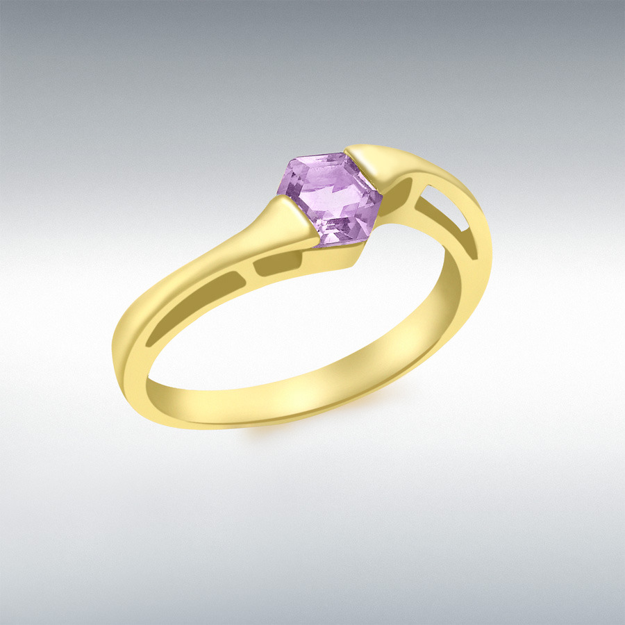 9ct Yellow Gold Amethyst Hexagonal Ring