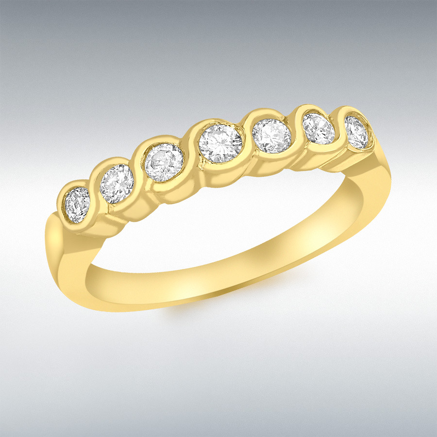 9ct Yellow Gold 0.25ct Diamond Rubover Set 7-Stone Half-Eternity Ring