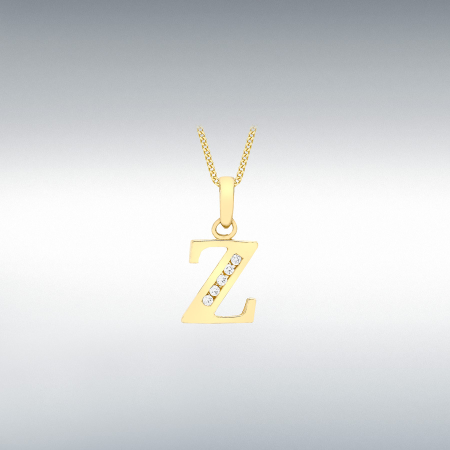 9ct Yellow Gold CZ 8mm x 12mm 'Z' Initial Pendant