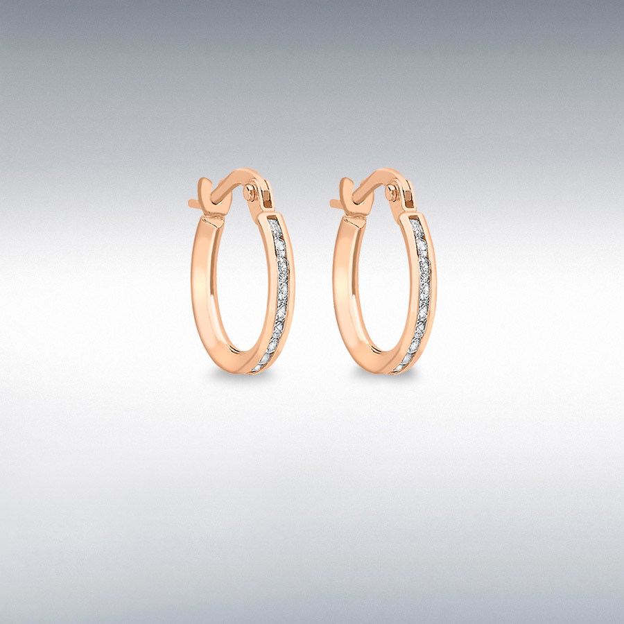 9ct Rose Gold 68 x 1mm CZ 2mm Band 19mm Hoop Creole Earrings