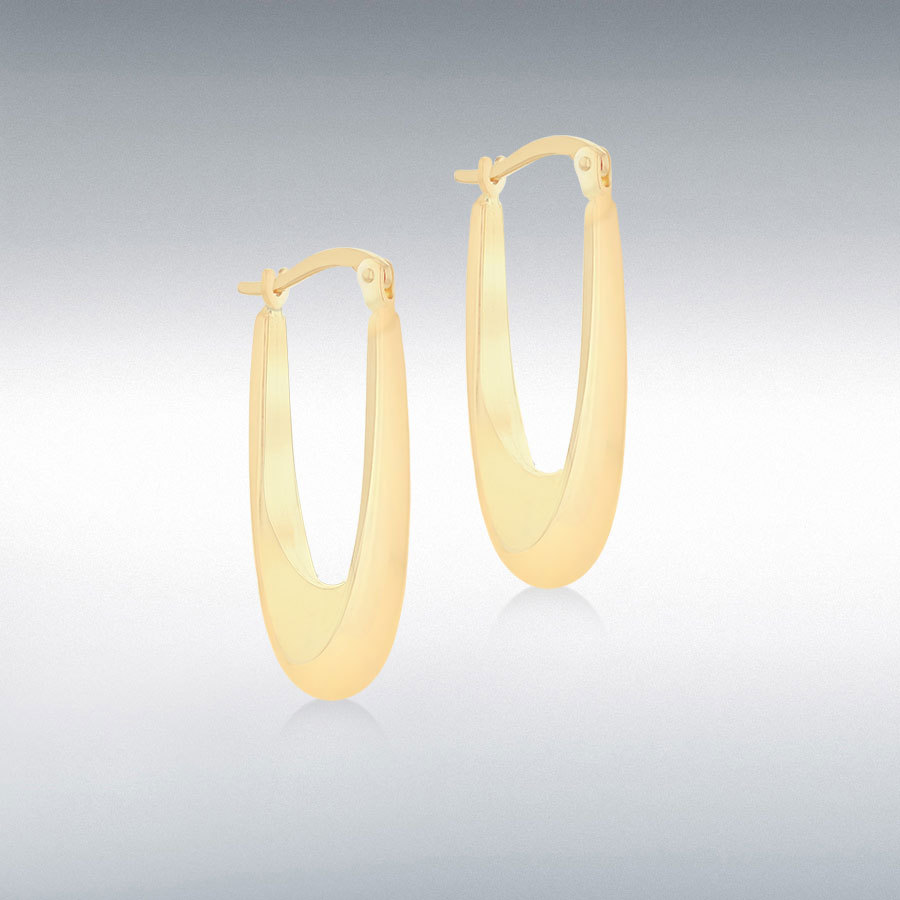 9ct Yellow Gold 6mm x 28mm Elongated Drop Hoop Earrings