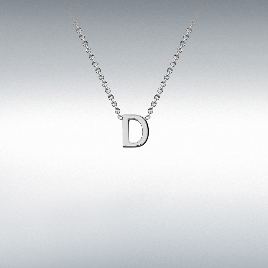 9ct White Gold 3.5mm x 4.5mm 'D' Initial Adjustable Necklace 38cm/15"-43cm/17"