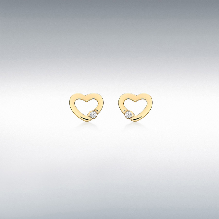 9ct Yellow Gold 1.5mm Round CZ 7mm x 5.5mm Open-Heart Stud Earrings