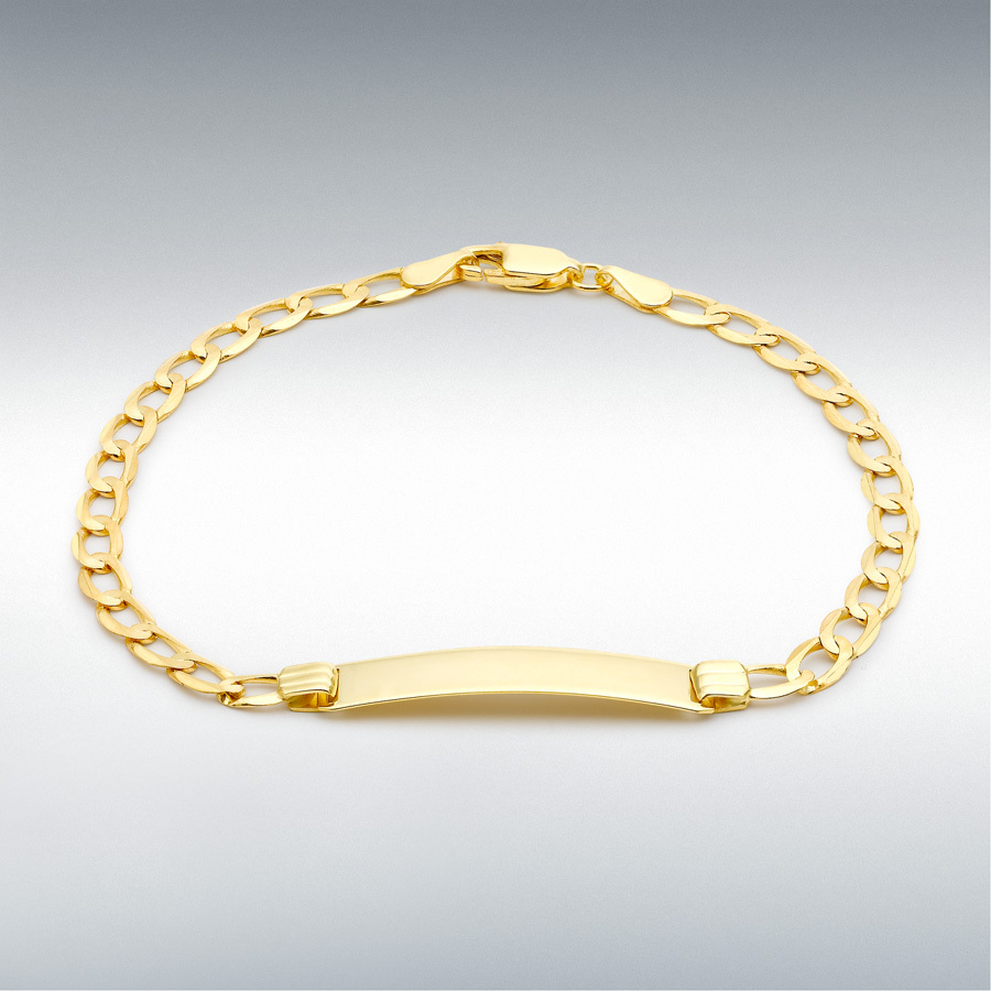 9ct Yellow Gold 25mm x 5.5mm Flat 100 Curb ID Bracelet 18cm/7