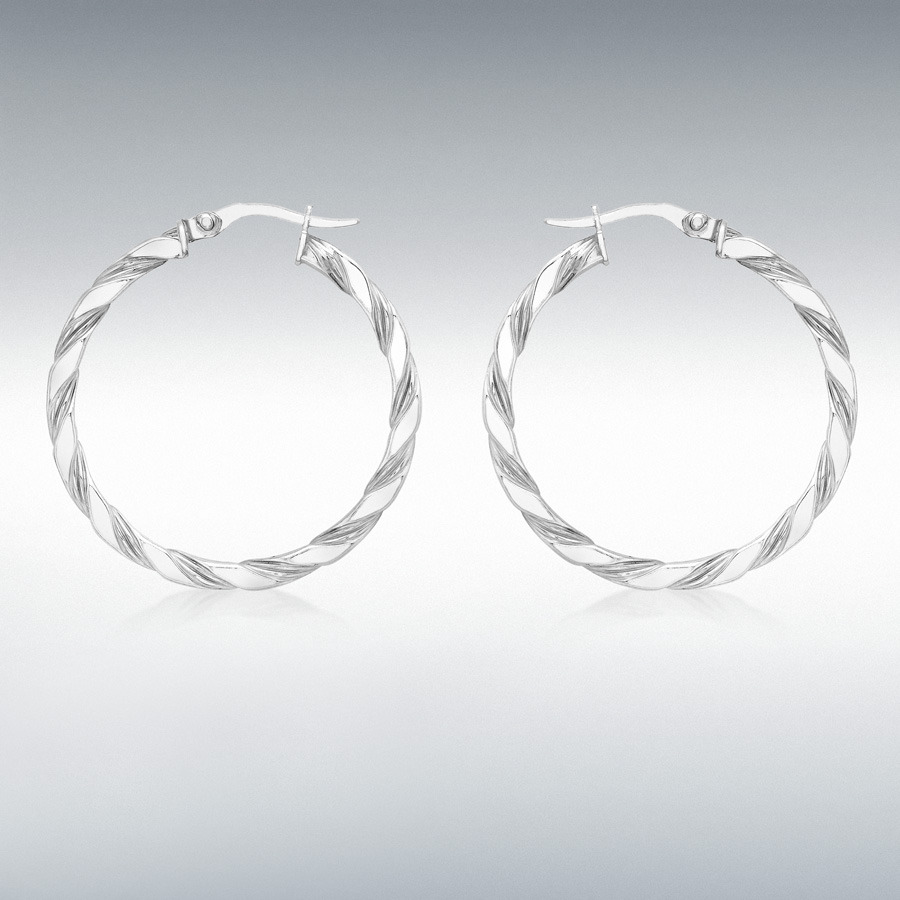 9ct White Gold 30mm Twist Creole Earrings