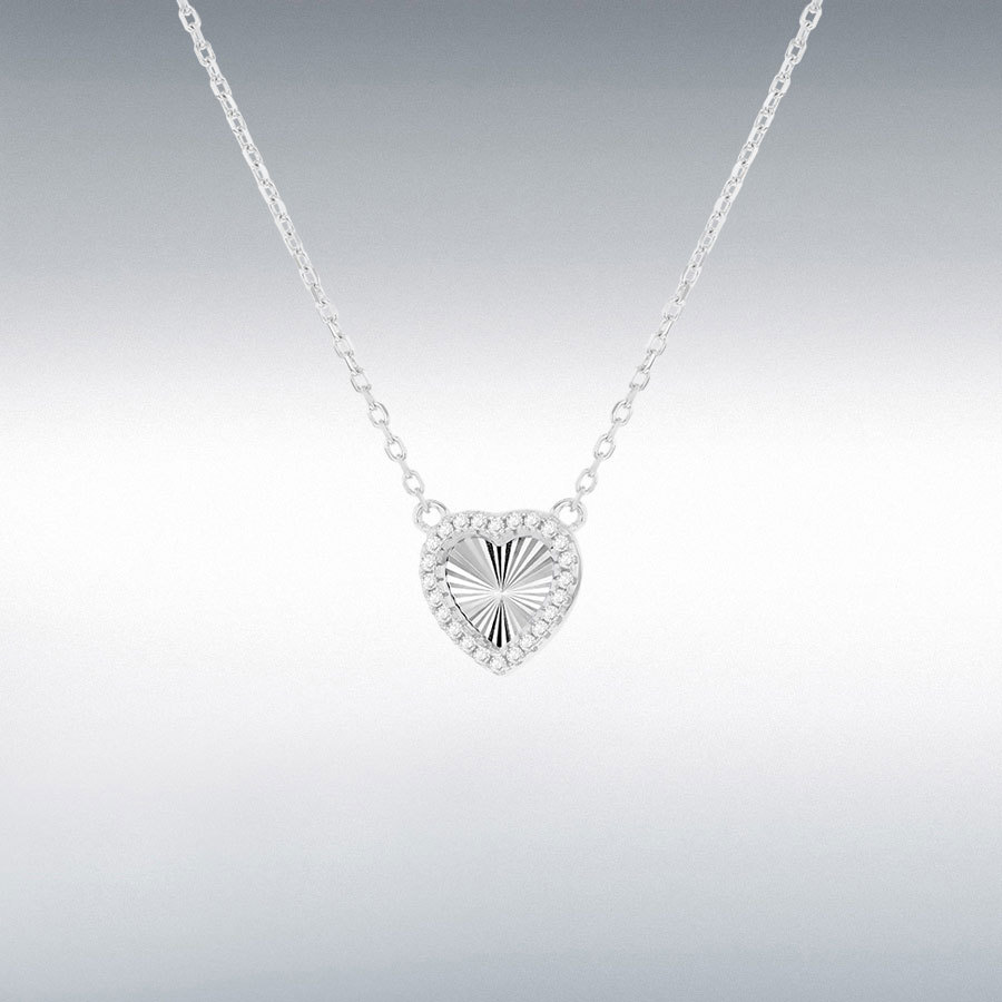 Sterling Silver Rhodium Plated 11mm Rainbow Heart and 1mm CZ Adjustable Necklace 40cm/15.75"-45cm/17.75"