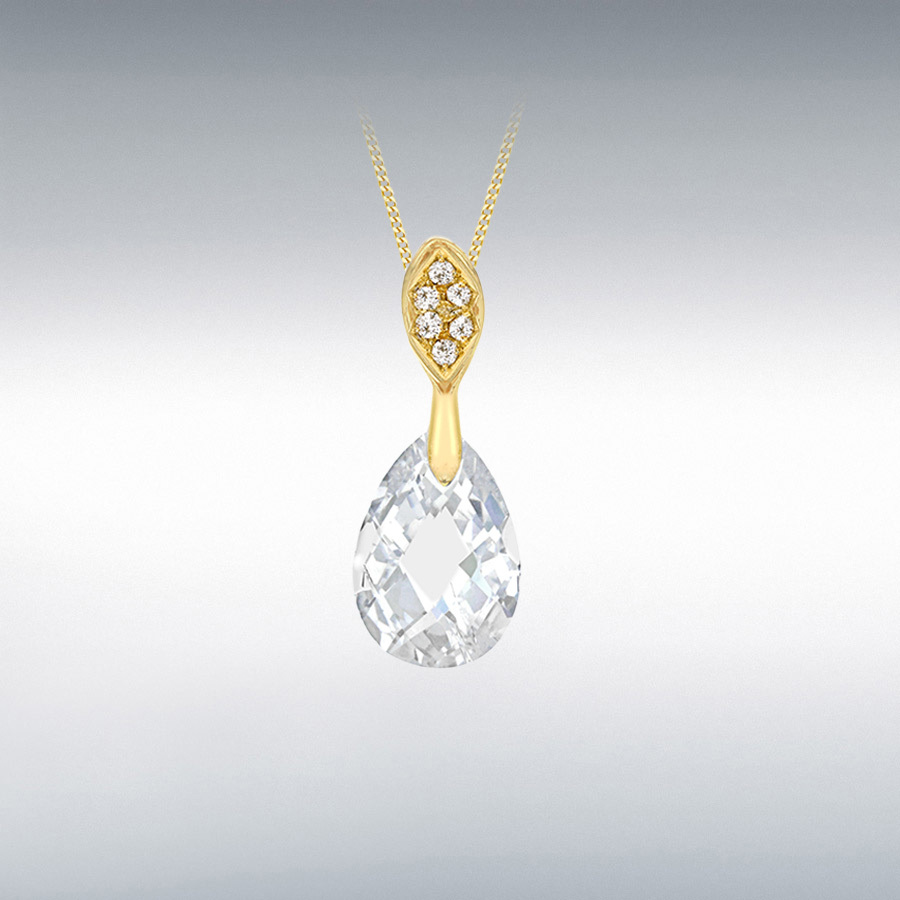 Sterling Silver Yellow Gold Plated CZ Faceted Teardrop Pendant