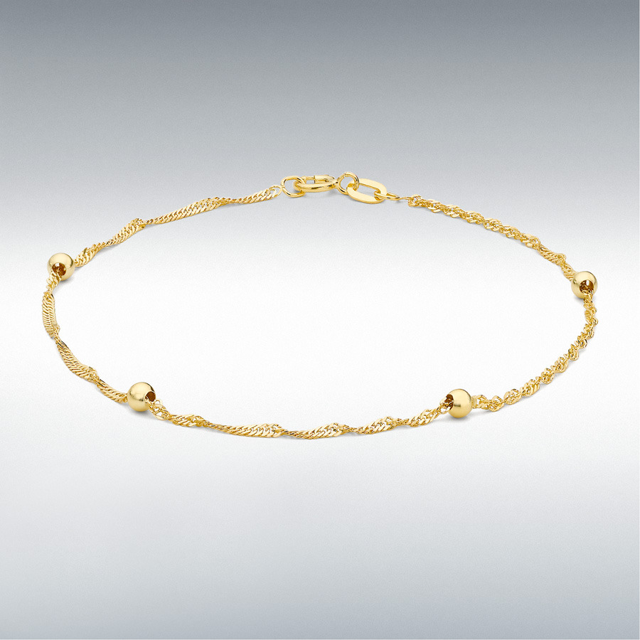 9ct Yellow Gold 3mm Balls and Twist Curb Chain Bracelet 19cm/7.5"