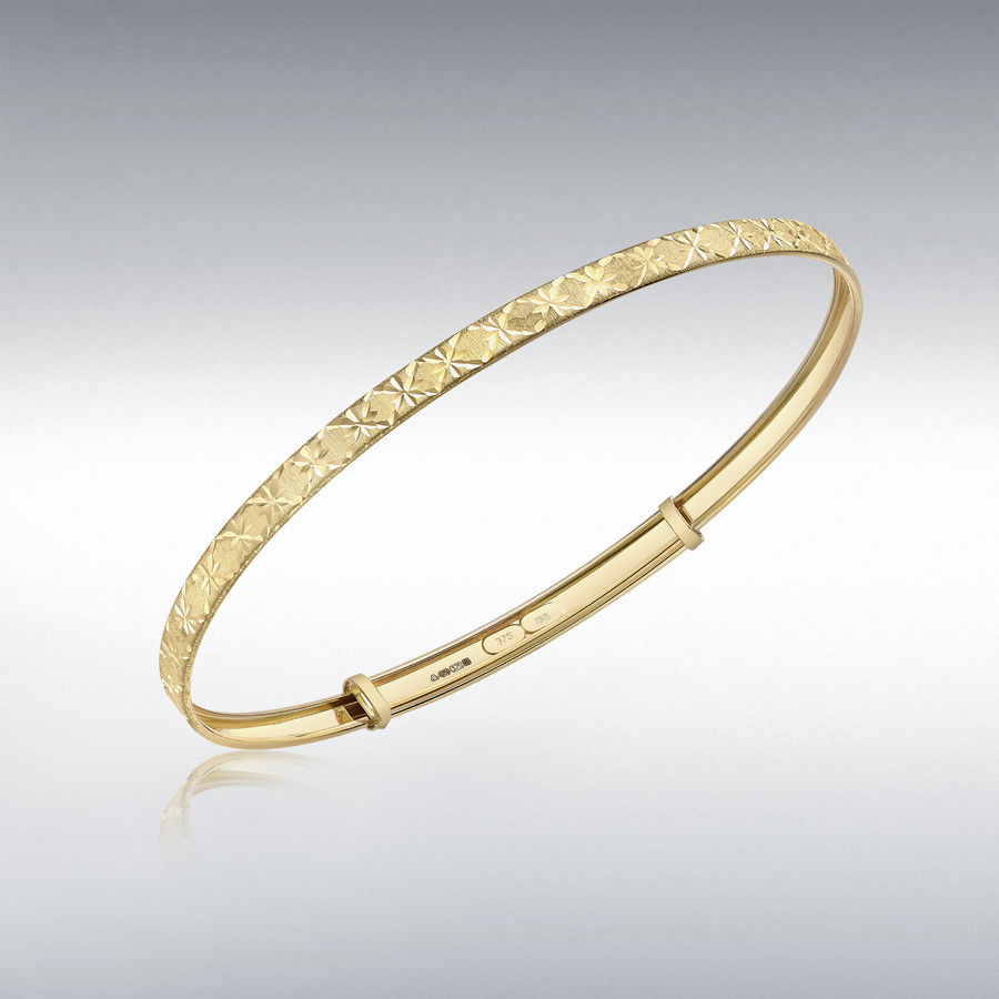 18ct Yellow Gold Diamond Cut Star-Pattern Expandable Bangle